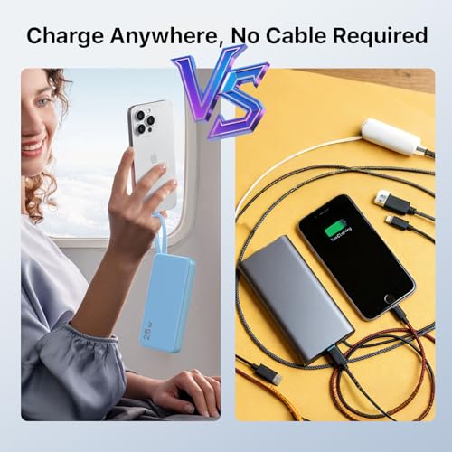 NOBIS Portable Charger 10000mAh 25W Power Bank with Built-in Cable - color: Blue
