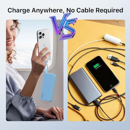 NOBIS Portable Charger 10000mAh 25W Power Bank with Built-in Cable - color: Blue
