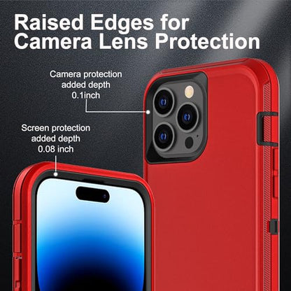 YKHJKLEC for iPhone 14 Pro Case, Military Grade 3 in 1 Heavy Duty Shockproof/Drop Proof/Dust Proof Case with 2Pcs Tempered Glass Screen Protector (Red/Black) - color: Red/Black