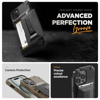 VRS DESIGN Damda Glide Hybrid Phone Case Designed for iPhone 15 Plus (2023), Functional Sturdy Wallet Card Holder Kickstand Case Compatible with iPhone 15 Plus (Matte Black) - color: Matte Black, size: iPhone 15 Plus