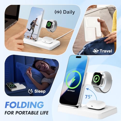 Wireless Charging Station for Apple Devices, 3 in 1 Foldable Charger Stand - color: White 1
