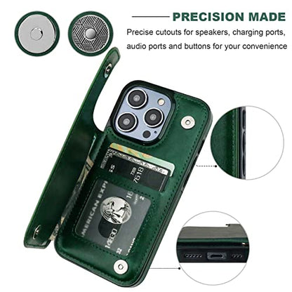 ONETOP for iPhone 14 Pro Wallet Case with Credit Card Holder,Green | Kickstand,ID/Cash Holder,Case Wallet with Card Slots,Double Magnetic Clasp,Durable PU Leather Shockproof Cover for Women Men - color: Green