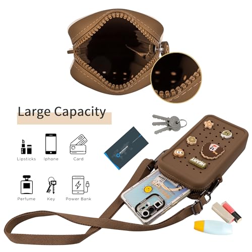 Candy Small Crossbody Bag with Charms, Beaded Phone Wrist Strap Bundle, Cellphone Purse and Hands-Free Wristlet Bracelet (Brown) - color: Brown