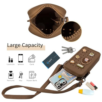 Candy Small Crossbody Bag with Charms, Beaded Phone Wrist Strap Bundle, Cellphone Purse and Hands-Free Wristlet Bracelet (Brown) - color: Brown