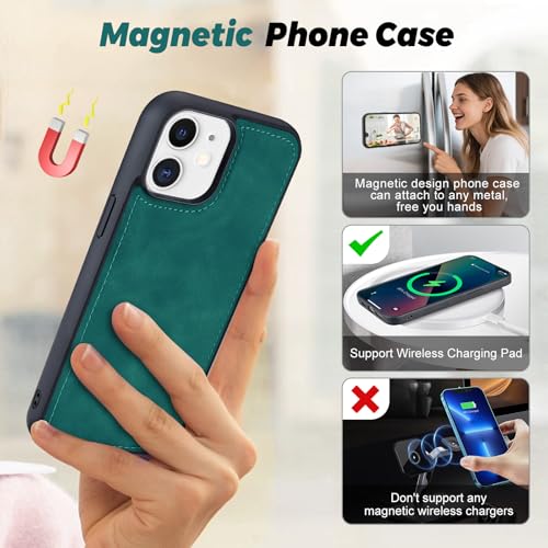 TwoHead for iPhone 11 Wallet case with 11 Card Holder (Green) | Detachable Magnetic Phone Case, PU Leather Wallet for Women/Men,Wireless Charging Compatible,with Wrist Strap - color: Green
