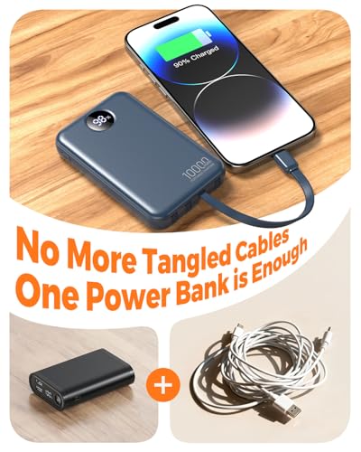 Portable Charger 10000mAh with 4 Built-in Cables 40% Smaller - color: Navy