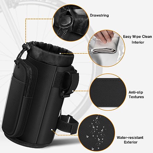 FINPAC Cup Holder for Bike, Universal Water Bottle Holder w/Phone Pockets - color: Black