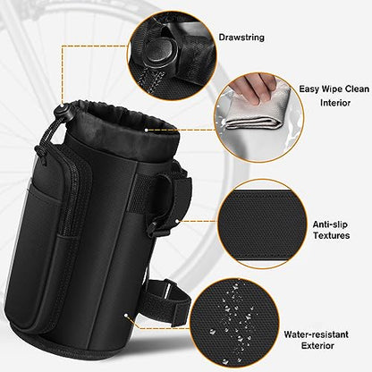 FINPAC Cup Holder for Bike, Universal Water Bottle Holder w/Phone Pockets - color: Black