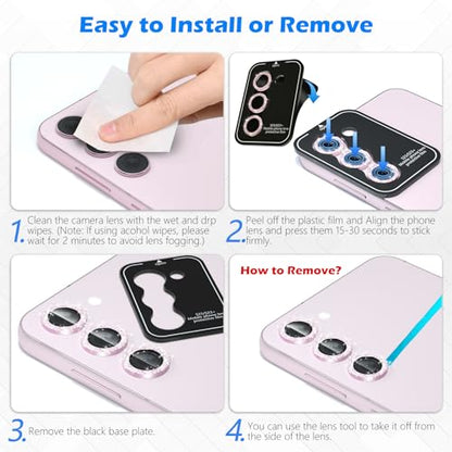 imluckies Glitter Camera Lens Protector for Sansung Galaxy S24 & S23 & S23+ Plus, Bling HD Tempered Glass Aluminum Alloy Ring, Back Screen Camera Cover Film [NOT for S24+] 5G 2024, Purple Diamond - color: Bling Purple