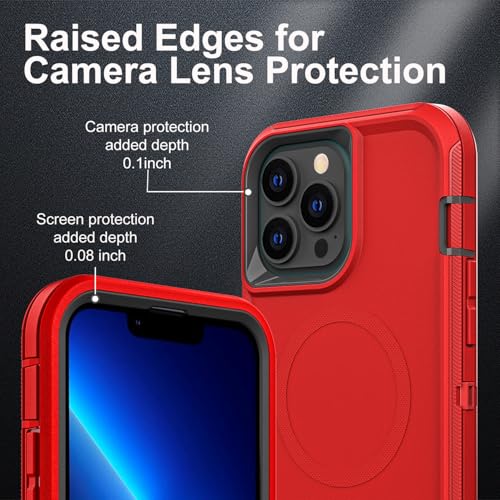 YKHJKLEC for iPhone 13 Pro Max Case, Compatible with Magsafe, Military Grade 3 in 1 Heavy Duty Shockproof/Drop Proof/Dust Proof Case with 2Pcs Tempered Glass Screen Protector (New-Red/Black) - color: New-Red/Black