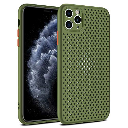 Heat Dissipation Phone Case, 2022 Breathable Cooling Hollow Cellular Hole Heat Dissipation Case Full Back Camera Lens Protection Ultra Slim TPU Cover (Army Green, Compatible with iPhone 13) - color: Army Green, size: iPhone 13
