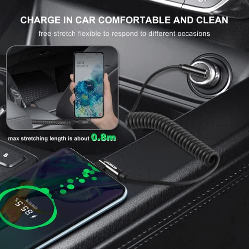 aceyoon USB to USB C Cable, 90 Degree Right Angled Coiled Fast Charging Cable QC 3.0 (1-2.5ft) 60W Short Android Auto USB C Charging Cable - color: 1 Pack