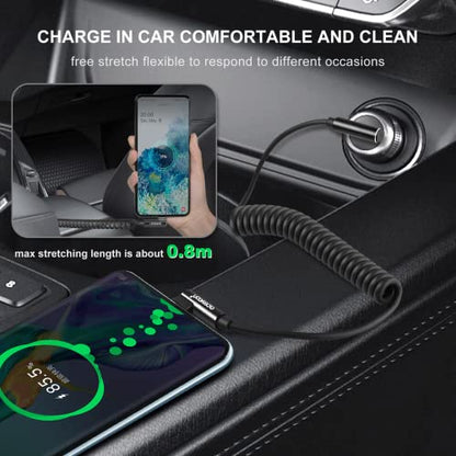 aceyoon USB to USB C Cable, 90 Degree Right Angled Coiled Fast Charging Cable QC 3.0 (1-2.5ft) 60W Short Android Auto USB C Charging Cable - color: 1 Pack