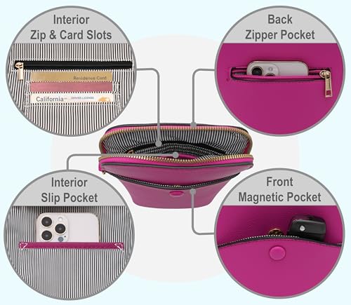 Small Crossbody Bag with Gold Hardware, Mini Shoulder Purse with Adjustable Strap - color: Fushia