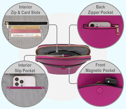 Small Crossbody Bag with Gold Hardware, Mini Shoulder Purse with Adjustable Strap - color: Fushia