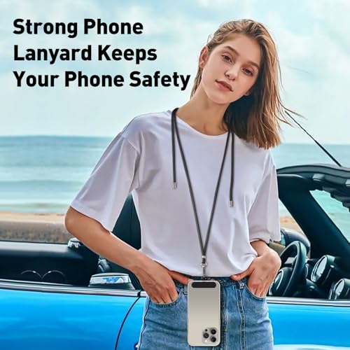 Phone Lanyard, SHANSHUI Adjuatable Cell Phone Lanyard Crossbody Long & Wrist Nylon Cellphone Lanyard for Around The Neck Tether Pads for All Mobile Phones Black - color: Black