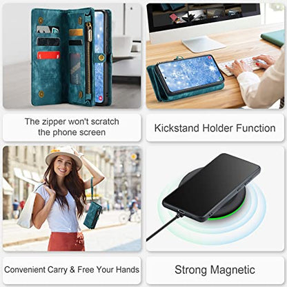 Samsung Galaxy S23 Wallet Case,Zipper Folio Leather Case Wallet with Card Holder Strap Wristlet Detachable Magnetic Protective Back Case for Samsung Galaxy S23 5G 6.1 Inch(Blue) - color: Blue, size: S23 5G 6.1 Inch