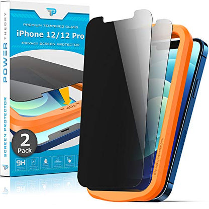 Power Theory Designed for iPhone 12/iPhone 12 Pro Privacy Screen Protector Tempered Glass Anti Spy protection [9H Hardness], Easy Install Kit, 99% HD Bubble Free Case Friendly, Anti-Scratch, 2 Pack - size: iPhone 12/12 Pro [2-Pack]