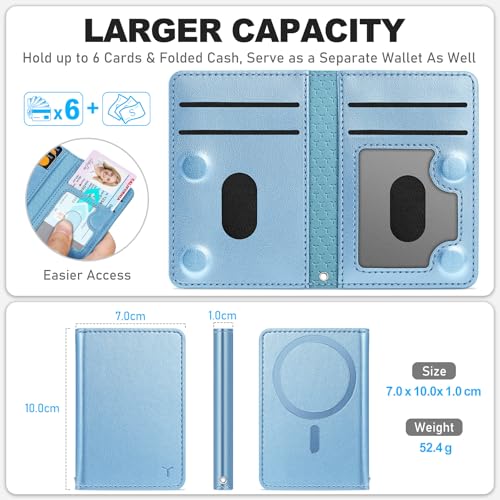 TUCCH Magnetic Wallet for iPhone 17/16/15/14/13/12 Pro/Pro Max, Pearly Blue | 6 Card Holders, Compatible with Magsafe, RFID Blocking, Folio Card Case, Clear ID Window, PU Leather - color: Pearly Light Blue