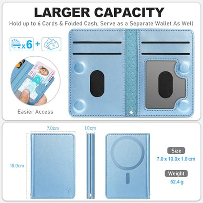 TUCCH Magnetic Wallet for iPhone 17/16/15/14/13/12 Pro/Pro Max, Pearly Blue | 6 Card Holders, Compatible with Magsafe, RFID Blocking, Folio Card Case, Clear ID Window, PU Leather - color: Pearly Light Blue