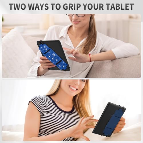 MoKo 2 Pack Hand Strap for 6-8" Kindle eReaders Tablets, Indigo+Shiny Blue - color: Indigo+Glitter Deep Blue