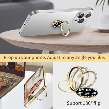 Cell Phone Ring Holder, Cute Phone Ring Grip Stand, 360°Rotation Funny Metal Kickstand Finger Grip Black White Bowtie - color: Black White Bowtie