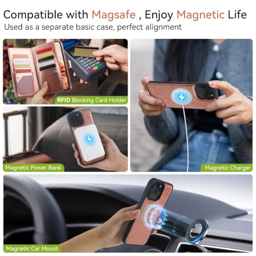 Varikke Wallet Case for iPhone 13 Pro Max Compatible with Magsafe, Rosegold - color: (Compatible with MagSafe) Rose Gold, size: iPhone 13 Pro Max 6.7"