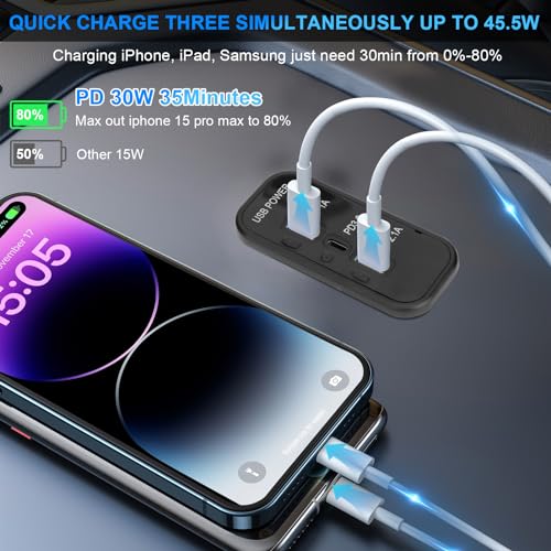 12V RV USB Outlet 3 Charging Ports 45.5W Panel Wall Surface Mount - color: Black, size: 1PCS