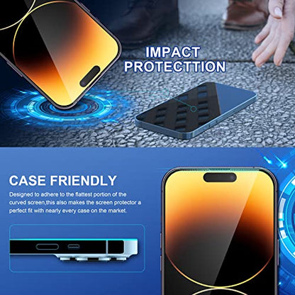 ImpactStrong 3-Pack Shatterproof Tempered Glass Screen Protector for iPhone 14 Pro Max [Easy Installation Frame] [Bubble Free] [9H Hardness] [Full Coverage] Case Friendly, 6.7 Inch - size: iPhone 14 Pro Max