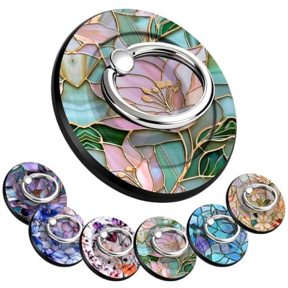 Magnetic Phone Ring Holder with MagSafe, 360° Rotation Super Magnet Finger Grip Removable Kickstand, Cute Stained Glass Floral Designed Stand for iPhone 17 16 15 14 13 12 Pro Max Plus, Lily - color: Lily