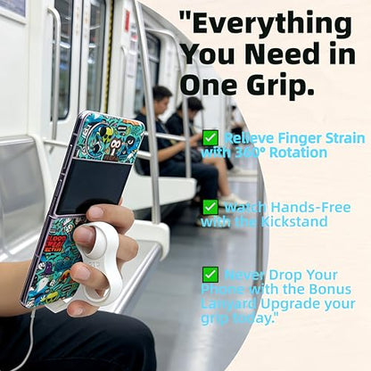 3D Printed Phone Finger Holder- 360° Rotatable Ring to Prevent Pinky/Ring Finger Strain,Stand for Back of Phone &a Bonus Phone Lanyard,Hand Grip for Mobile Devices. (2, Blue&Green) - color: Blue&green