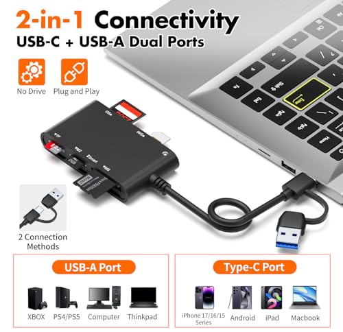 USB C/USB SIM Card Adapter, 7 in 2 CAC Reader for SD/TF/M2/ID/IC/SIM/PIV/Ms - color: Black, size: USB/USBC SIM cardreader