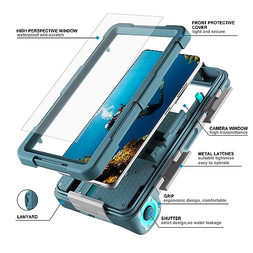 Professional Waterproof Diving Case for Snorkeling, 15M/50FT Underwater Photo & Video Protective Housing Lanyard for iPhone 17/16/15/14/13-11Pro Max/Samsung S25/S24/S23/S22/S21Ultra/Plus Teal-Blue