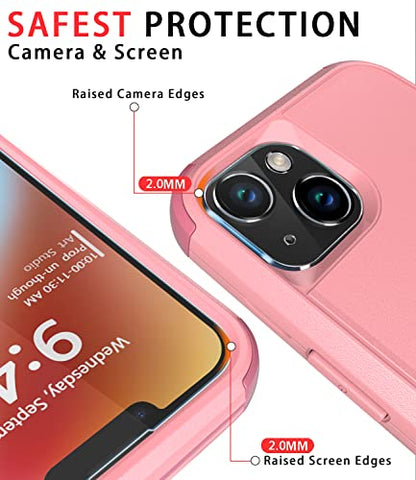 Diverbox for iPhone 14 Case [Shockproof] [Dropproof] [Tempered Glass Screen + Camera Lens Protector],Heavy Duty Protection Phone Case Cover for Apple iPhone 14 (Pink) - color: PINK-3in1