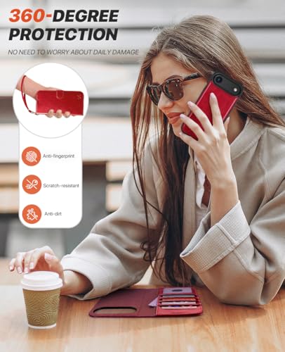 OCASE for iPhone Air Detachable Wallet Case with Card Holder, 2 in 1 PU Leather Flip Folio with RFID Blocking Stand Wrist Strap Shockproof Phone Cover 6.5 Inch 2025, Red - color: Red, size: iPhone Air
