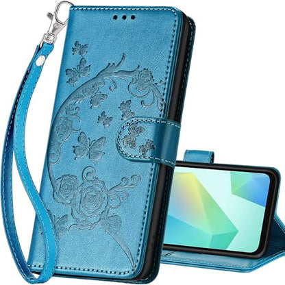 for Samsung Galaxy A16 5G Wallet case, Blue-Flower | 3 Card Holders, Kickstand, Shockproof TPU Shell, PU Leather, Magnetic Closure, Protective Flip Folio Cover, Women - color: 7