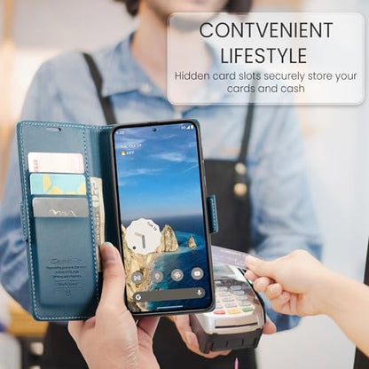 Wallet Case for Google Pixel 10/Google Pixel 10 Pro, Magnetic Flip Case with RFID Blocking Card Holder Kickstand for Women Men, Shockproof Durable Protective Phone Cover (Blue) - color: Blue