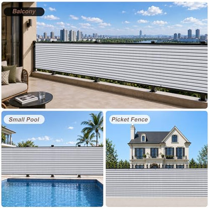 SUNNY GUARD 3' x 16' Balcony Privacy Screen, HDPE Patio Railing Cover Fence - color: Silver Grey White Stripes, size: 0 3' x 1 6'