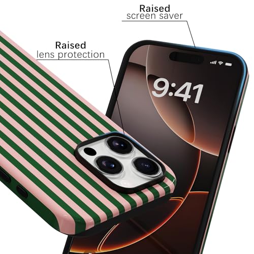 Skyseaco Compatible with iPhone 14 Pro Max Case with MagSafe, Cute Striped Phone Case for Women Girls, Soft TPU + Hard PC Dual Layer Shockproof Glossy Protective Cover, Pink and Green - color: Pink and Green, size: iPhone 14 Pro Max