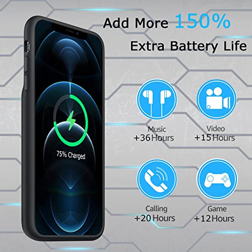 Battery Case for iPhone 12 Pro Max, Upgraded 12000mAh Rechargeable Portable Extended Battery Pack Supported Qi Wireless Charging Case Compatible with iPhone 12 Pro Max (6.7 inch) Charger Case (Black) - size: iPhone 12 Pro Max(6.7 inch)