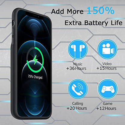 Battery Case for iPhone 12 Pro Max, Upgraded 12000mAh Rechargeable Portable Extended Battery Pack Supported Qi Wireless Charging Case Compatible with iPhone 12 Pro Max (6.7 inch) Charger Case (Black) - size: iPhone 12 Pro Max(6.7 inch)