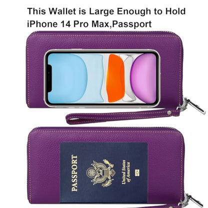 Small Compact Women Wallet RFID Blocking Genuine Leather Bifold Purse with ID Windows - color: 1- Pebbled Purple, size: one size
