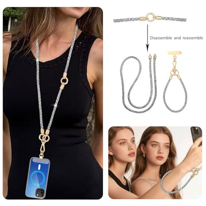 Crystal Phone Lanyard Crossbody Adjustable Rhinestone Anti-Theft Phone Strap Crossbody Cell Phone Neck Strap for Women - color: White