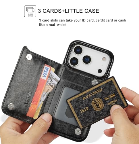 for iPhone 17 Pro Max Wallet Case with Screen Protector, Slim PU Leather Protective Case with Card Holder[RFID Blocking] Kickstand Cover 6.9"-Black - color: Black