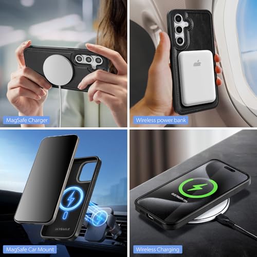 SkyEagle Compatible Magsafe 2 in 1 Detachable Samsung Galaxy S25 FE Wallet Case with Card Holder Women Men,Magnetic Shockproof PU Leather Phone Case RFID Blocking Flip Kickstand Credit Slots,(Black) - color: Black, size: Samsung Galaxy S25 FE 5G