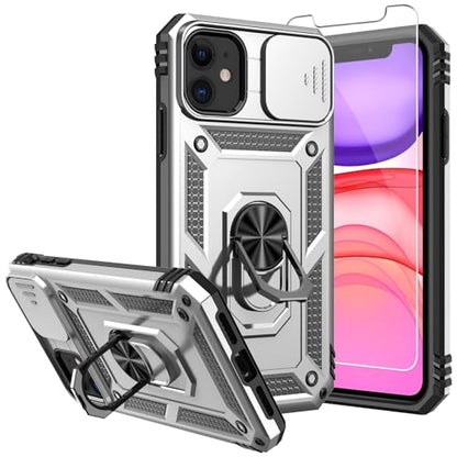 for iPhone 11 Case,with Screen Protectors and Camera Cover,[Military Grade] 16ft.Drop Tested Cover with Magnetic Kickstand Protective Case for iPhone 11 6.1 inch, Silver - color: Silver