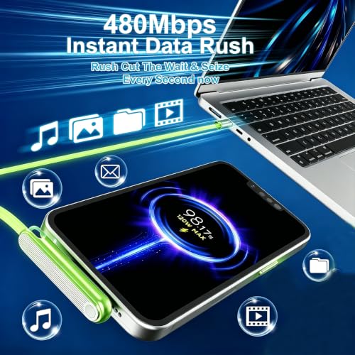 Fast Charger 240W Stand Silicone Data Cable with Invisible Holder 4FT 2-in-1 USB C/A to 90 Degree USB C Cable Charging Cord for Flat & Phone Suitable for Gaming Office and Travel