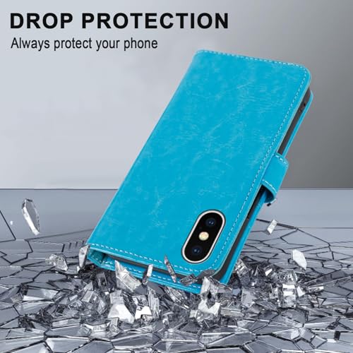 MONASAY Wallet Case for iPhone X/Xs with 3 Card Holders - Light Blue | Kickstand,RFID Blocking,6.6 feet of shock absorption,PU Leather,Strong Magnetic Closure,Fits 5.8 inch ONLY,screen Protector - color: Light Blue