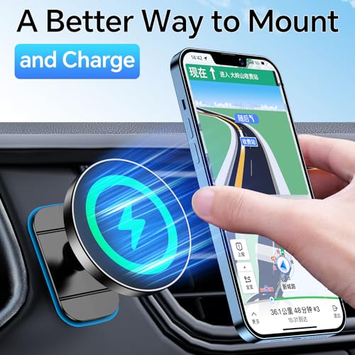 Coolpow Magsafe Car Mount Charger, Magnetic Wireless Car Charger for iPhone - color: Black