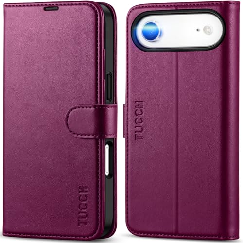 TUCCH Wallet Case for iPhone Air (6.5") 2025, 4 Card Slots, Plum Purple | RFID Blocking, Viewing Stand, Shockproof TPU Shell, PU Leather, Magnetic Closure, Protective Folio Flip Cover - color: Plum Purple